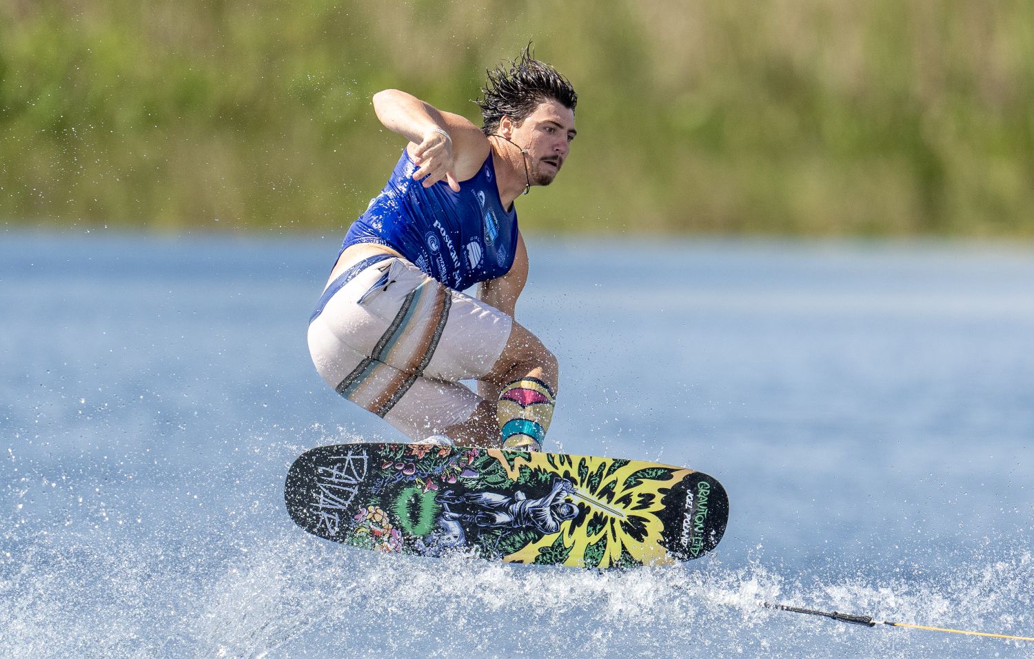 Joel Poland sets 2 more pending Overall World Waterski Records at the Travers Cup. Photo Johnny Hayward